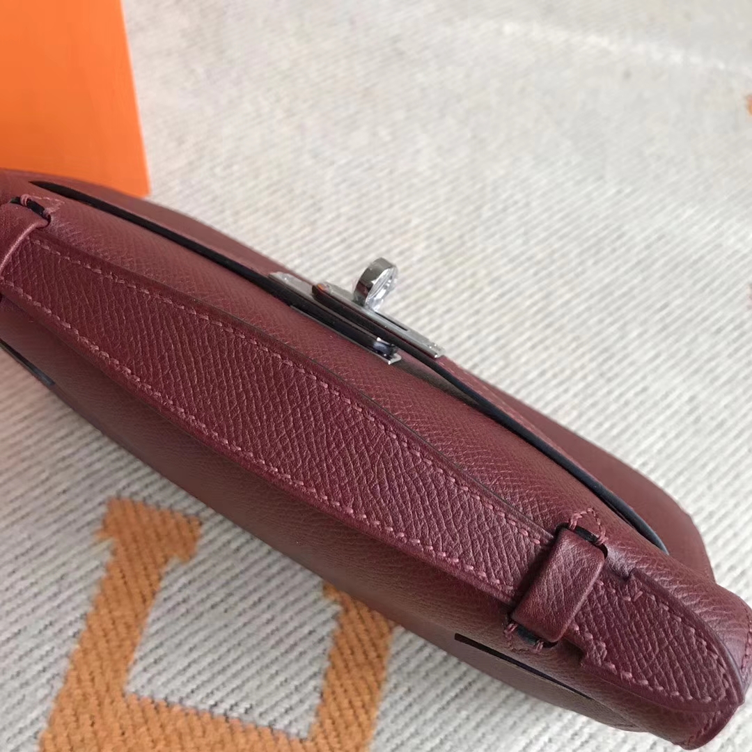 New Hermes CK55 Rouge Hermes Epsom Calfskin Minikelly Clutch Bag22CM