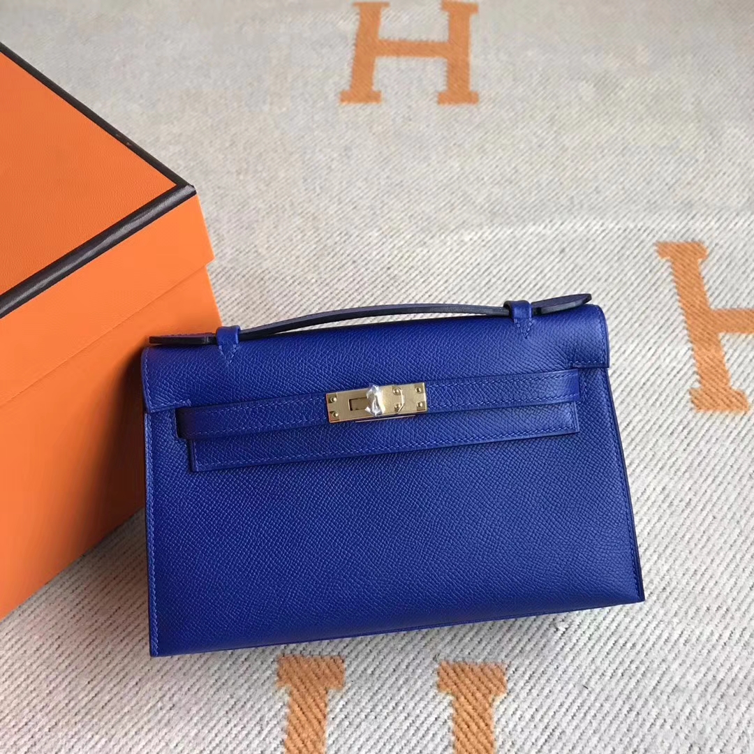 Wholesale Hermes Epsom Calfskin Minikelly Clutch Bag 22CM in 7T Blue Electric