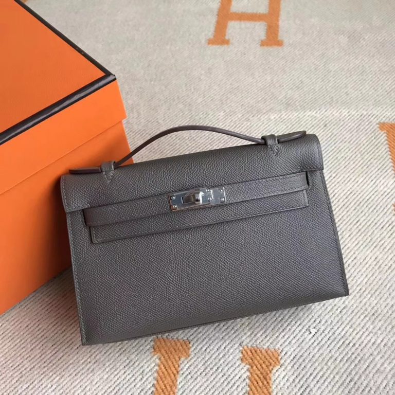 Hermes Minikelly Clutch Bag 22CM in 8F Etain Grey Epsom Calfskin