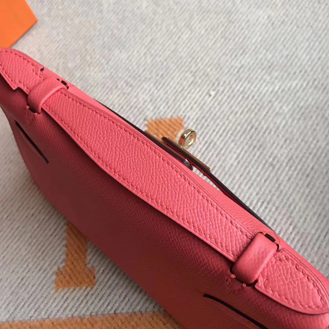 Discount Hermes T5 Peach Pink Epsom Calfskin Minikelly Pochette 22CM