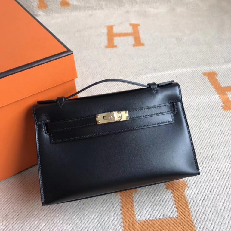 Hermes Box Calfskin Minikelly Pochette Cluth Bag 22CM Gold Hardware