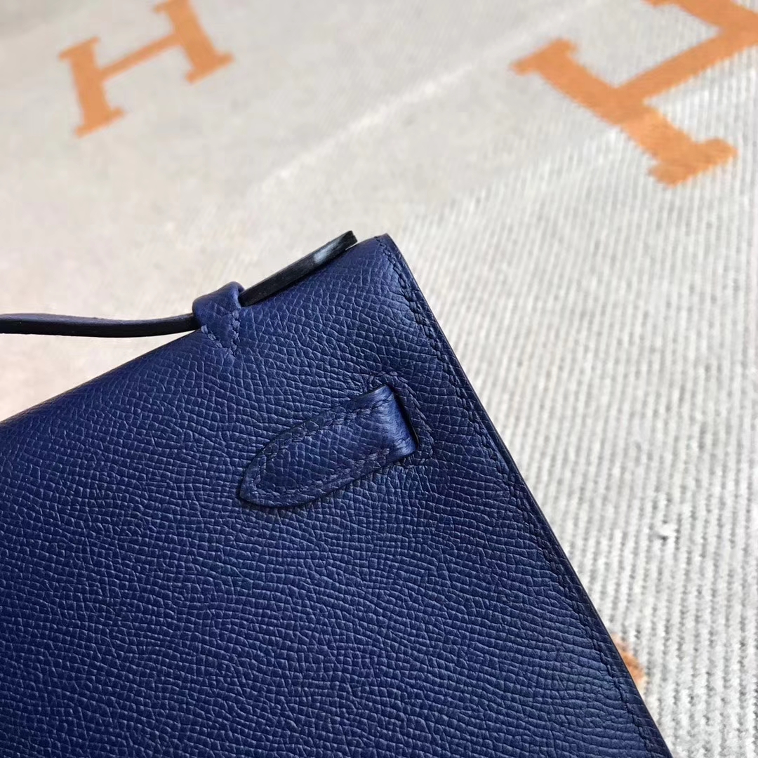 Wholesale Hermes 73 Blue Saphir Epsom Calfskin Minikelly Pochette 22CM