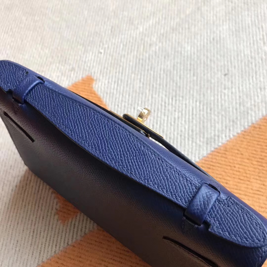 Wholesale Hermes 73 Blue Saphir Epsom Calfskin Minikelly Pochette 22CM