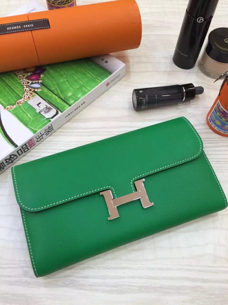 Hermes Original Epsom Leather Bamboo Green Constance Wallet Womens Clutch Bag
