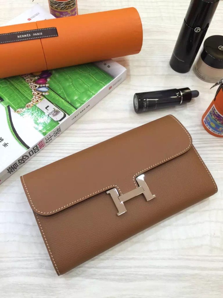 Hermes Coffee Epsom Leather Long Constance Wallet Clutch Bag  21CM