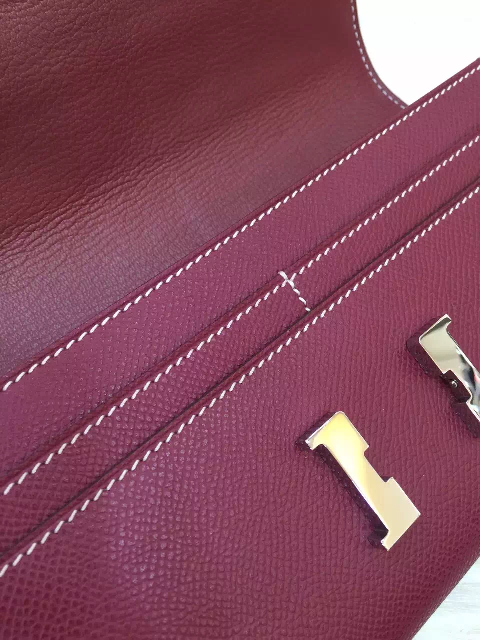 Hand Stitching Hermes Constance Wallet Burgundy Epsom Leather Clutch Handbag