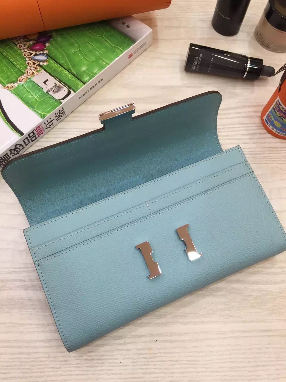 Wholesale Hermes Light Blue Epsom Leather Constance Wallet Purse Clutch Bag