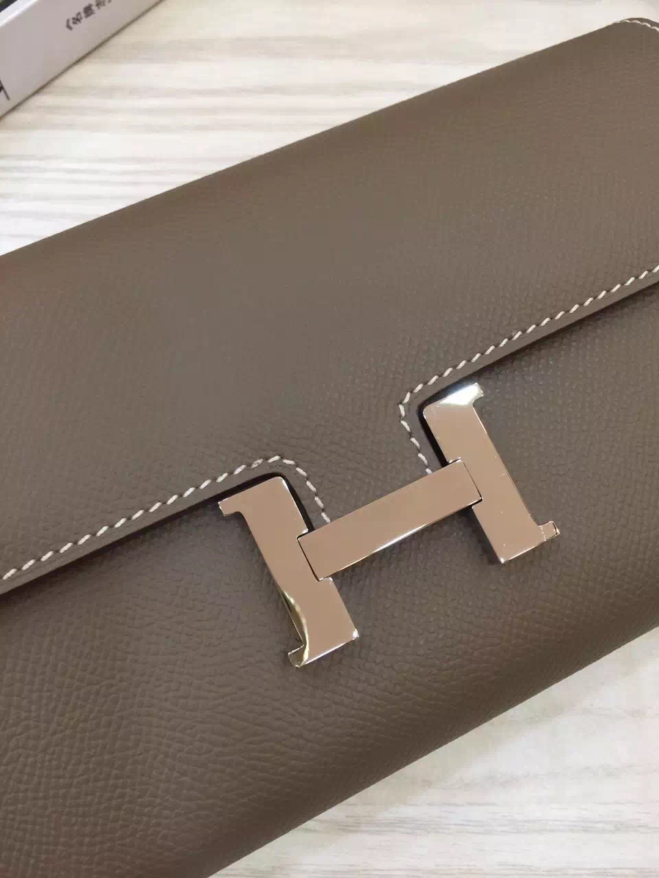 Hand Stitching Hermes Constance Wallet Etoupe Grey Epsom Leather Clutch Bag 21CM