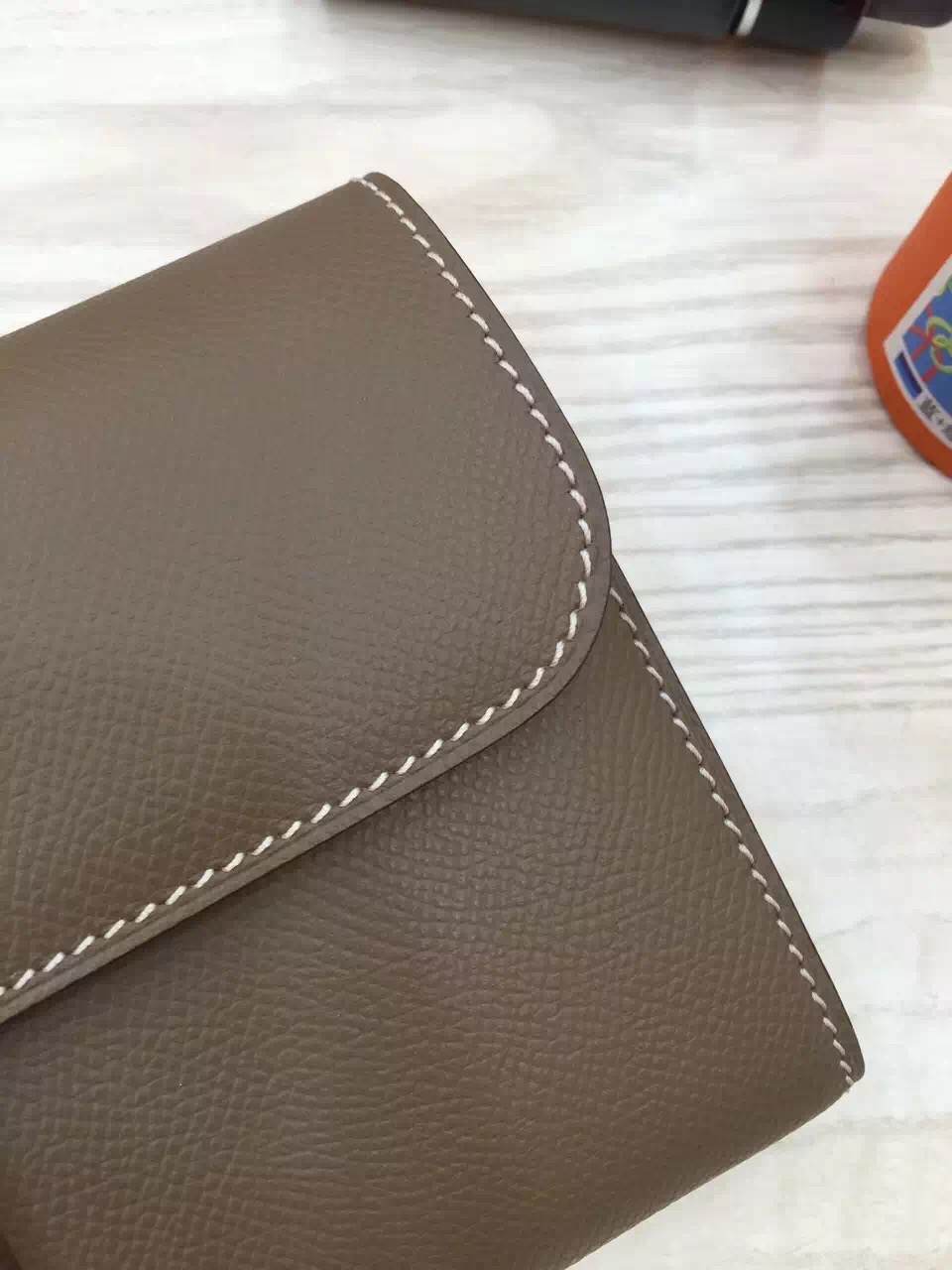 Hand Stitching Hermes Constance Wallet Etoupe Grey Epsom Leather Clutch Bag 21CM