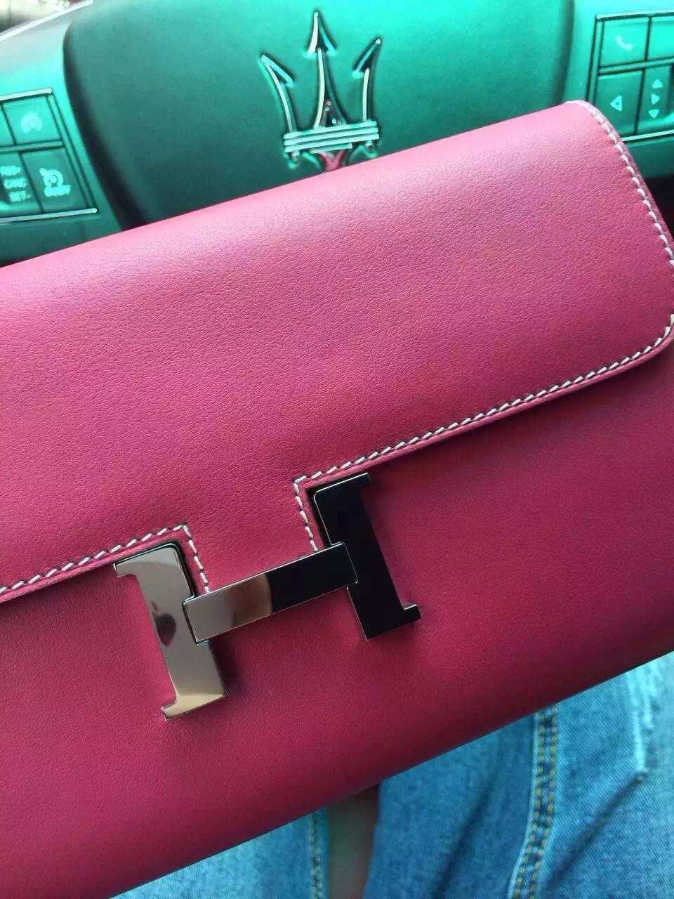 Customized Hermes Hot Pink Swift Leather Constance Wallet Women&#8217;s Clutch Bag