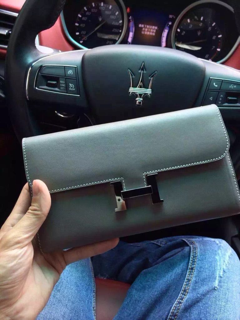 Hermes Grey Original Swift Leather Constance Wallet Clutch Bag