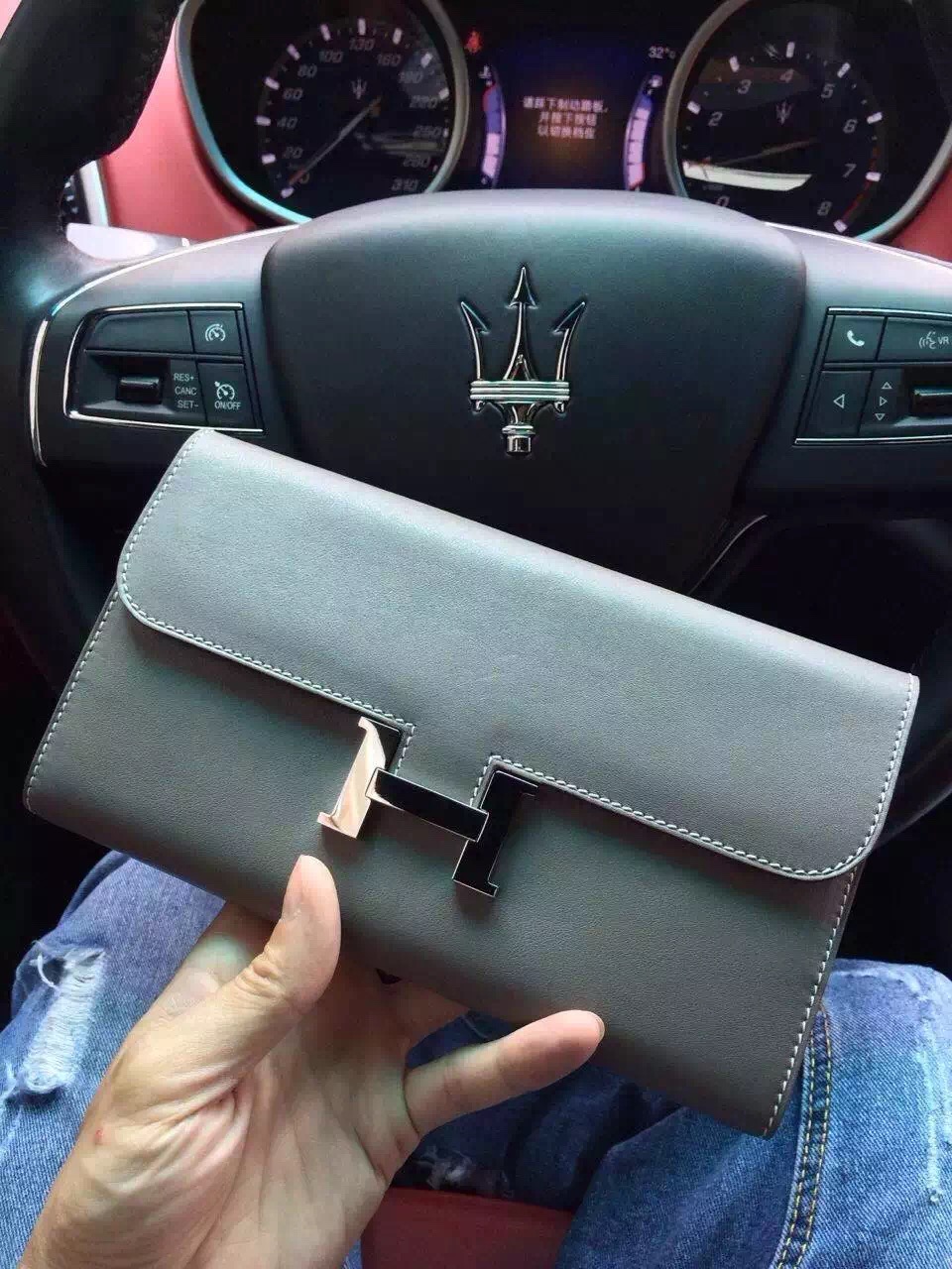 Wholesale Hermes Grey Original Swift Leather Constance Wallet Clutch Bag