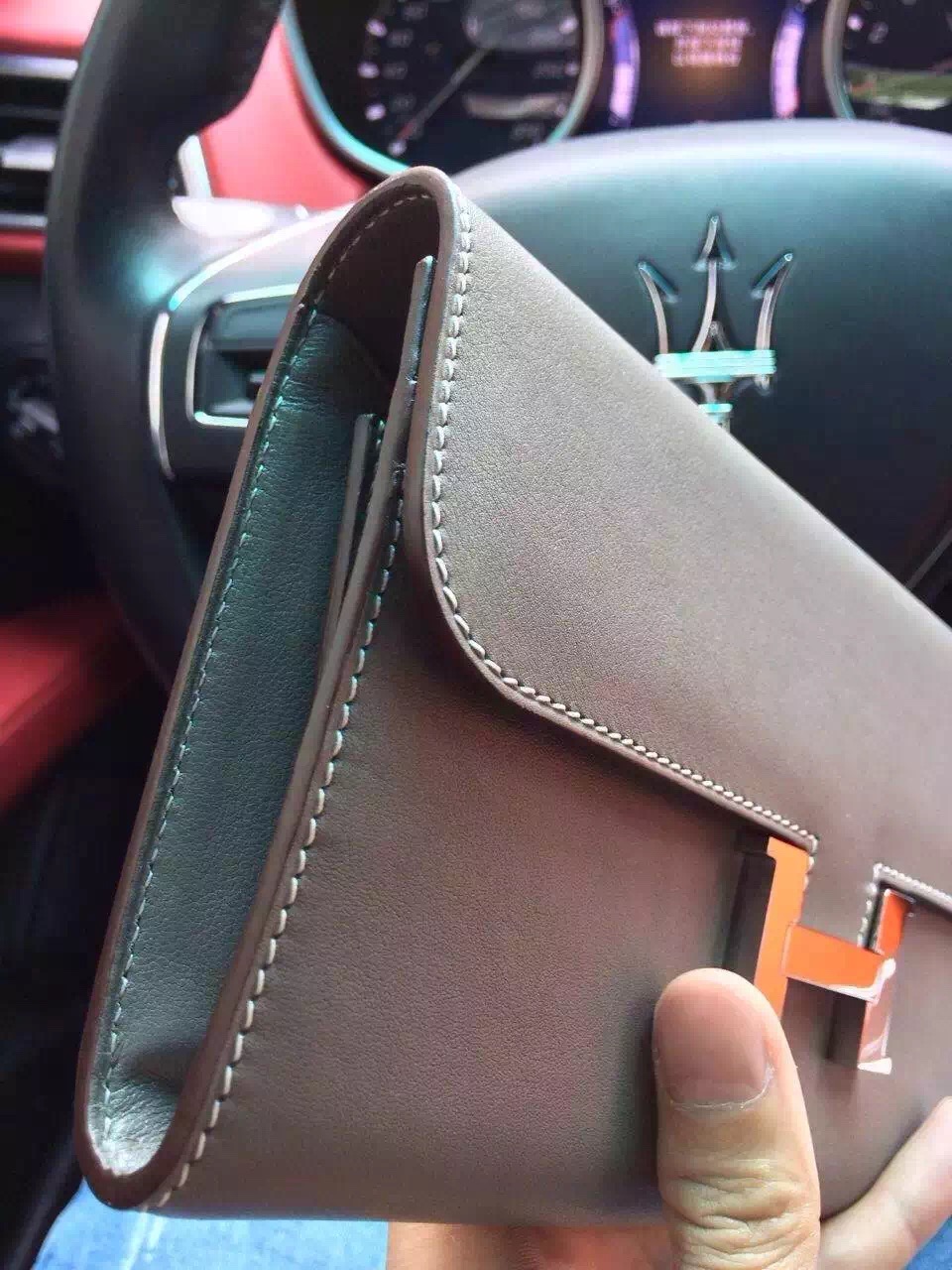 Wholesale Hermes Grey Original Swift Leather Constance Wallet Clutch Bag