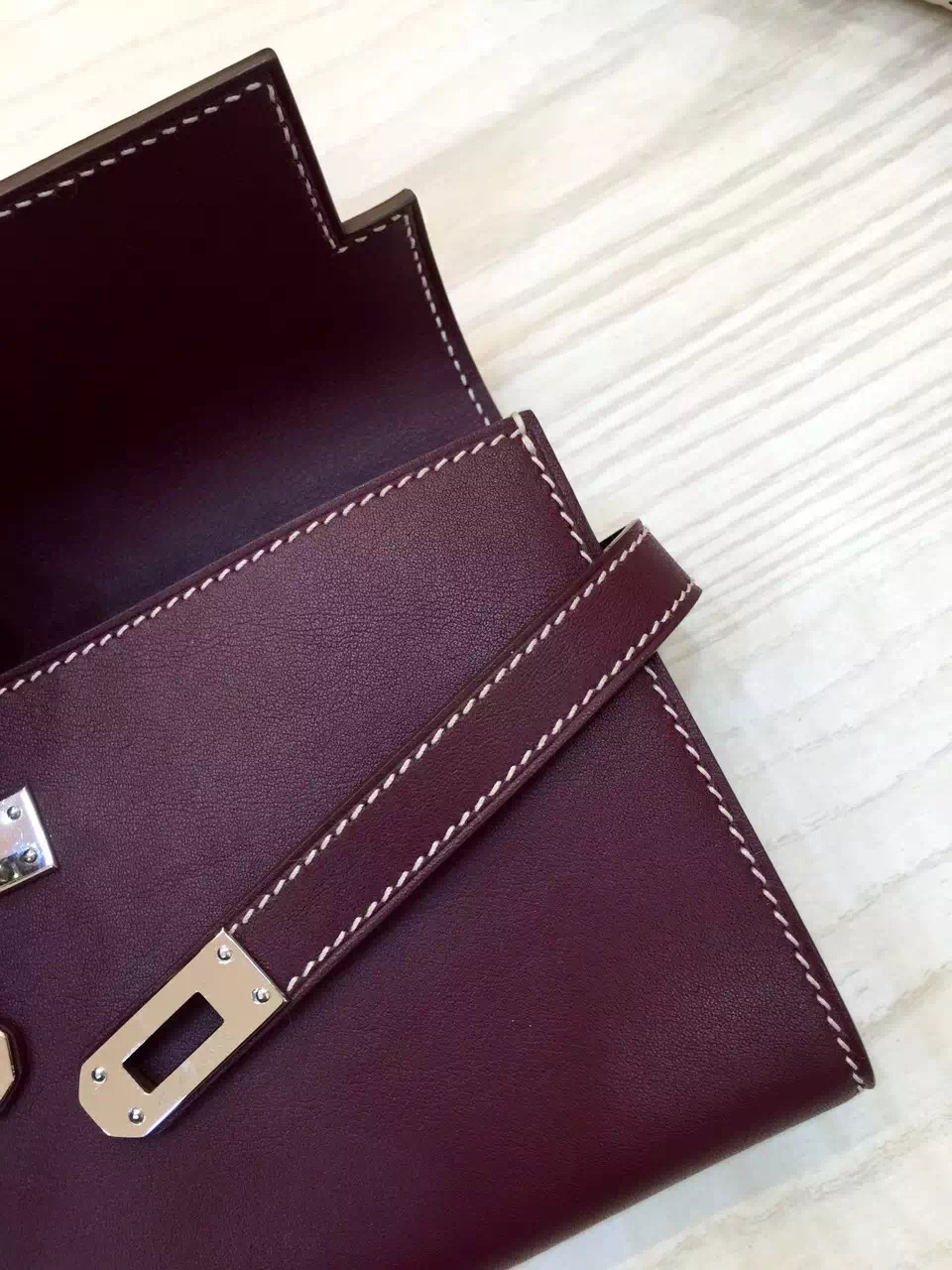 Hot Sale Hermes Custom-made Bordeaux Red Swift Leather Constance Wallet
