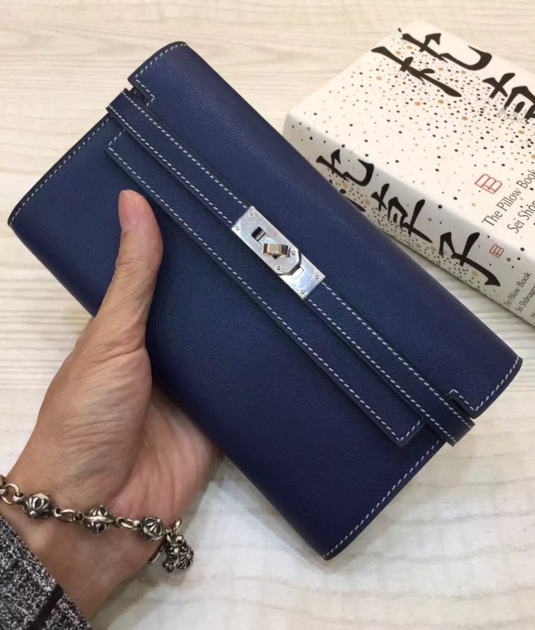 Hermes Constance Wallet 7A Royal Blue Swift Leather Clutch Bag