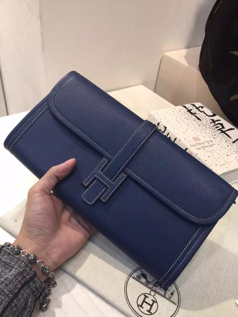 High Quality Hermes Jige Elan Wallet Clutch Bag 7Q Mykono Blue Swift Leather