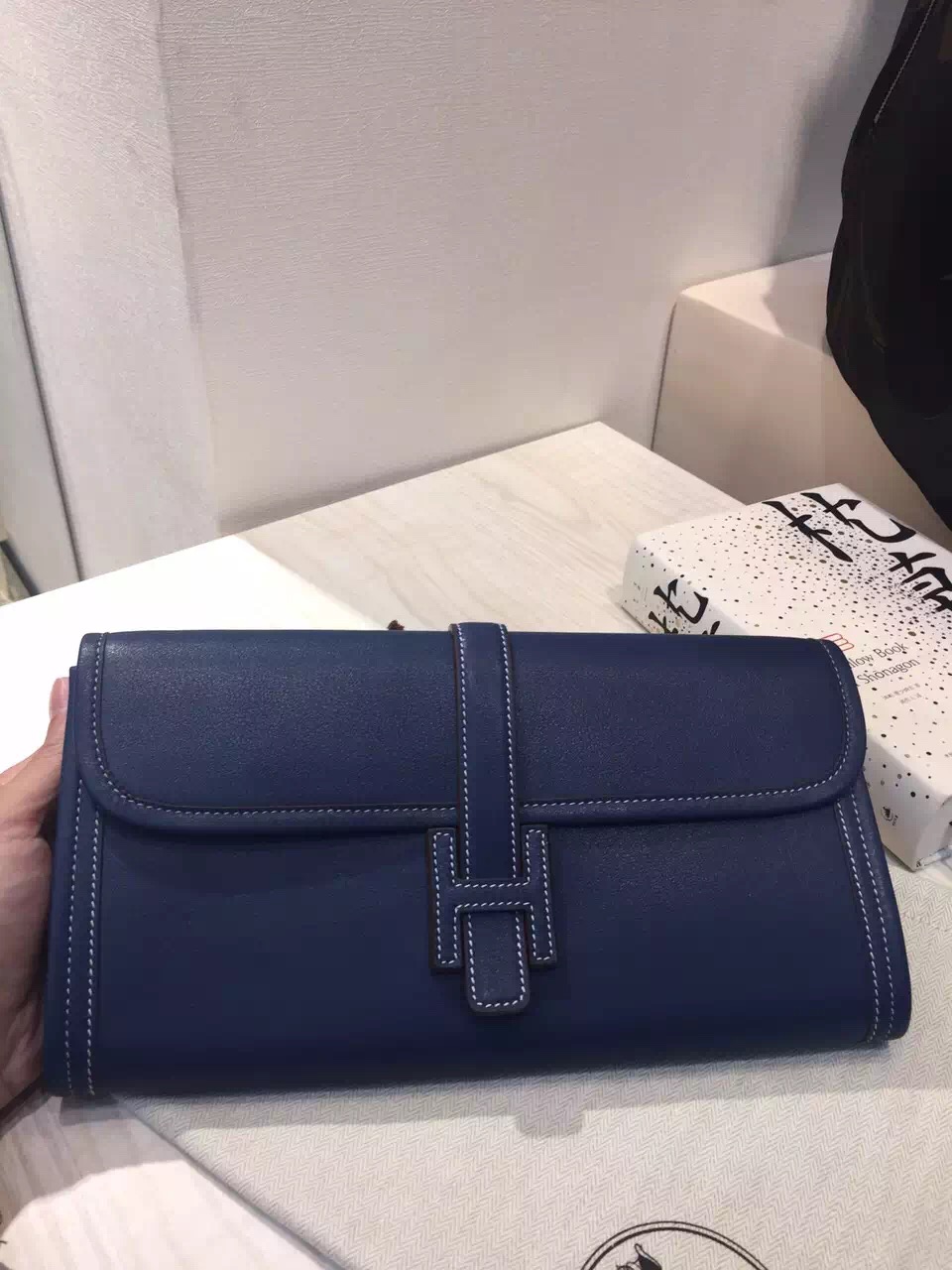 High Quality Hermes Jige Elan Wallet Clutch Bag 7Q Mykono Blue Swift Leather