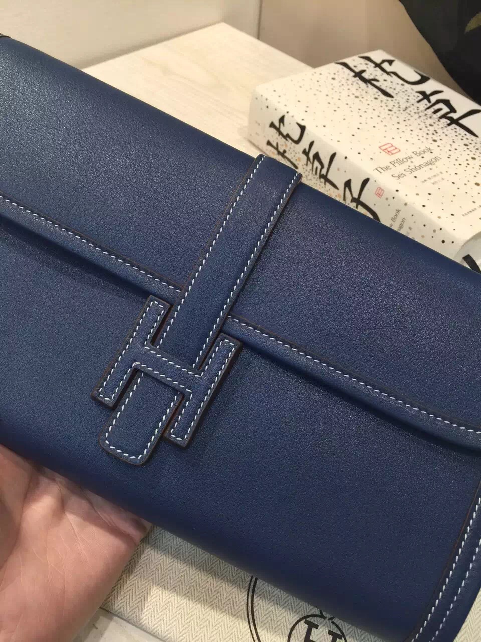 High Quality Hermes Jige Elan Wallet Clutch Bag 7Q Mykono Blue Swift Leather