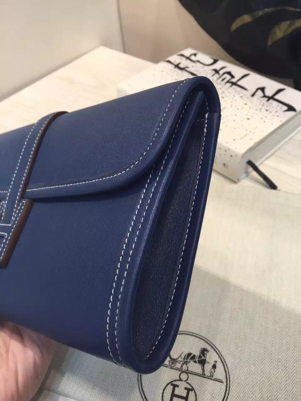 High Quality Hermes Jige Elan Wallet Clutch Bag 7Q Mykono Blue Swift Leather