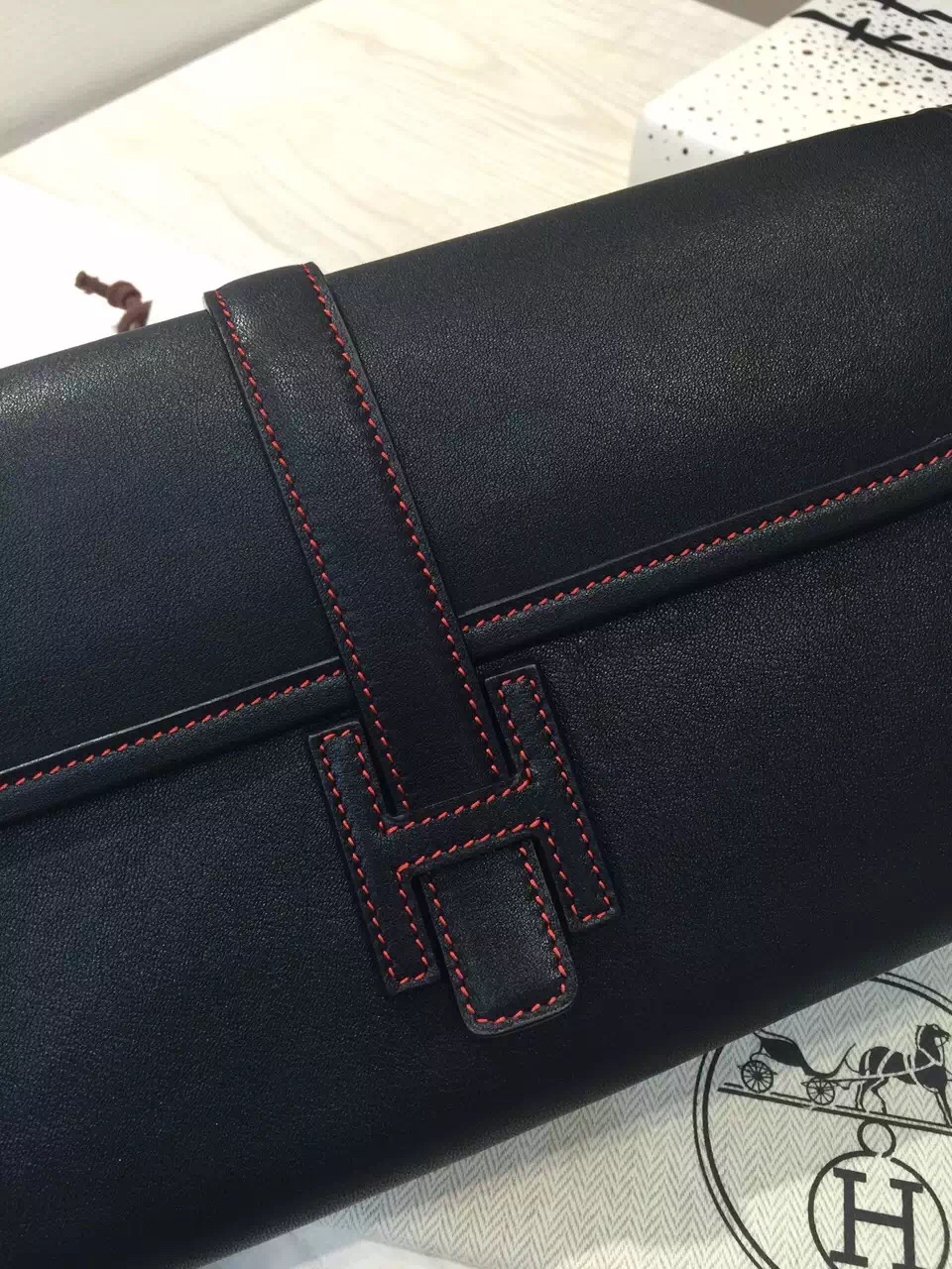 Elegant Hermes 89 Black Original Swift Leather Jige Elan Wallet Clutch Bag