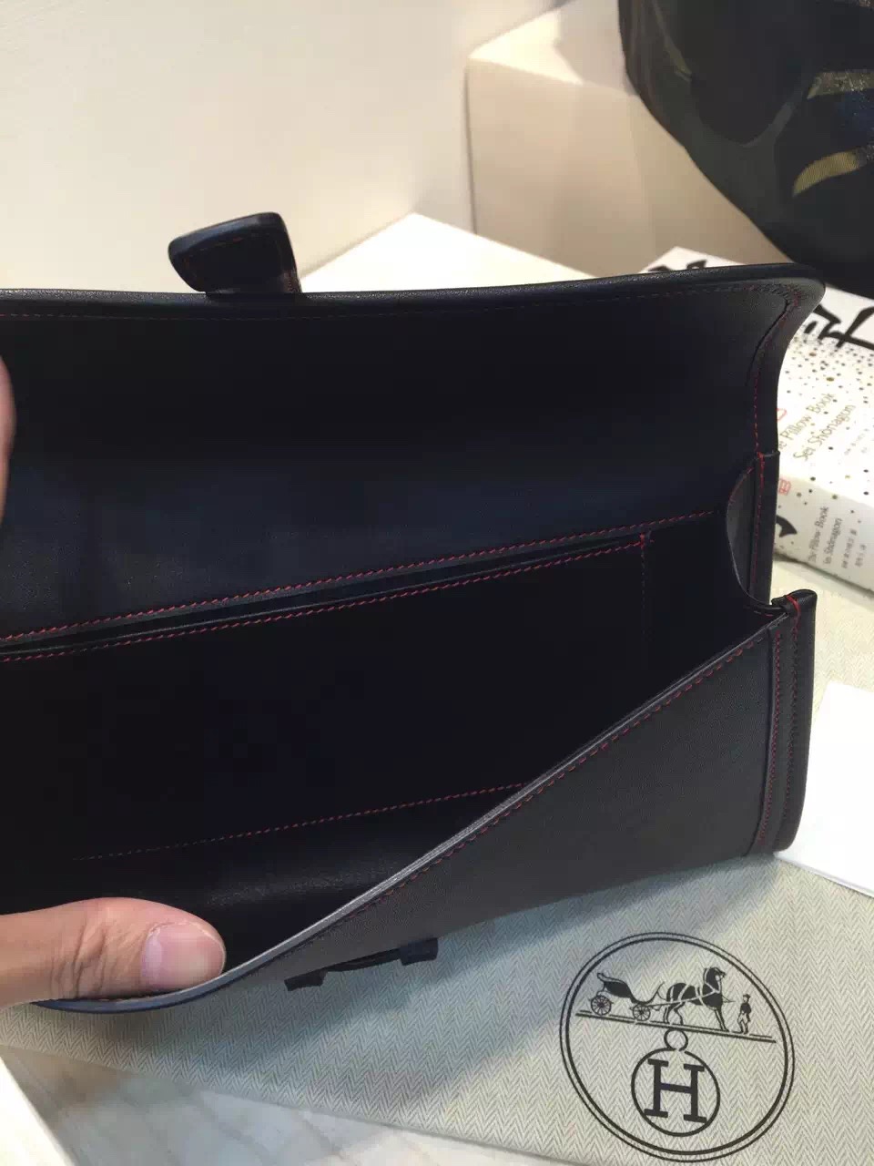 Elegant Hermes 89 Black Original Swift Leather Jige Elan Wallet Clutch Bag