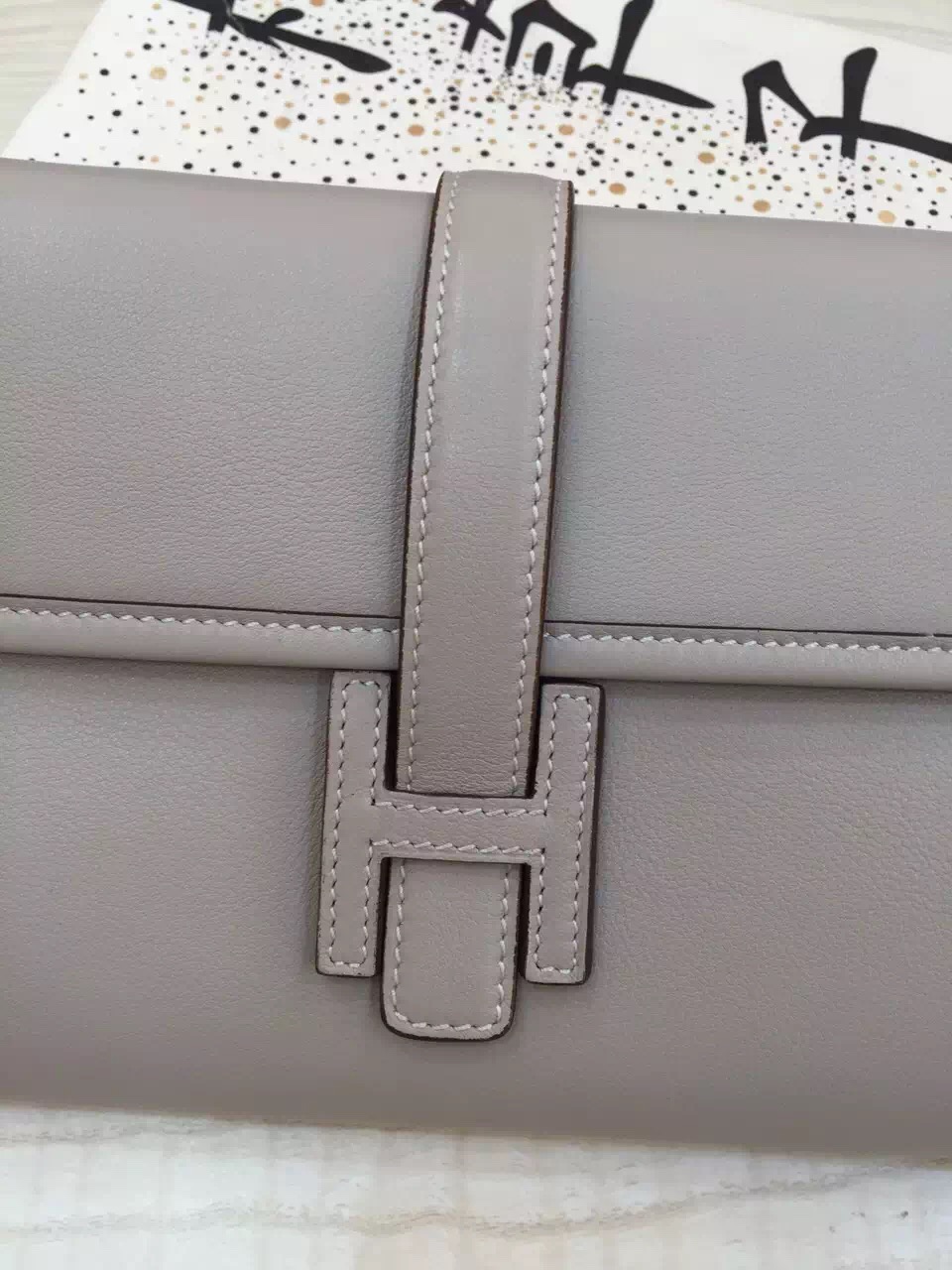 Wholesale Hermes Jige Elan Wallet 80 pearl grey Swift Leather