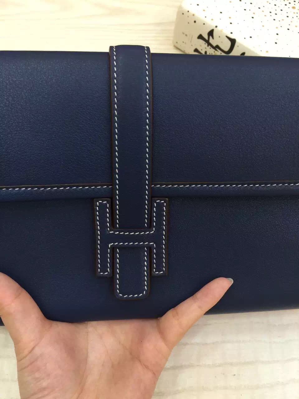 Online Hermes 7Q Royal Blue Swift Leather Jige Elan Wallet Clutch