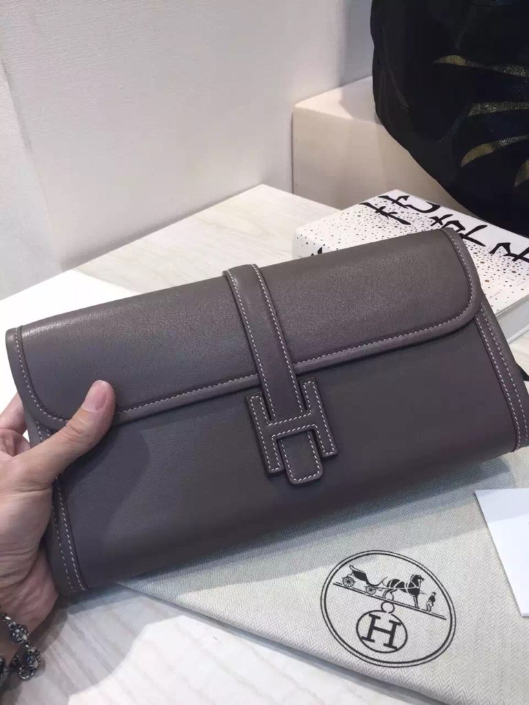 Hermes 8C Etoupe Grey Jige Wallet Womens Clutch Bag
