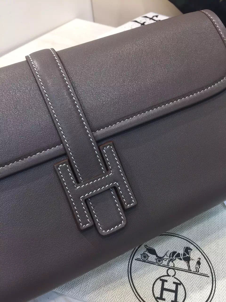 Fashion Hermes 8C Etoupe Grey Jige Wallet Women&#8217;s Clutch Bag