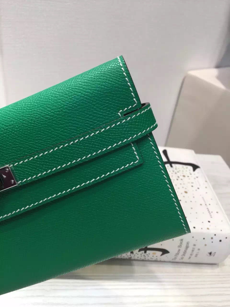 Discount Hermes Epsom Leather Bamboo Green Kelly Wallet Clutch Handbag