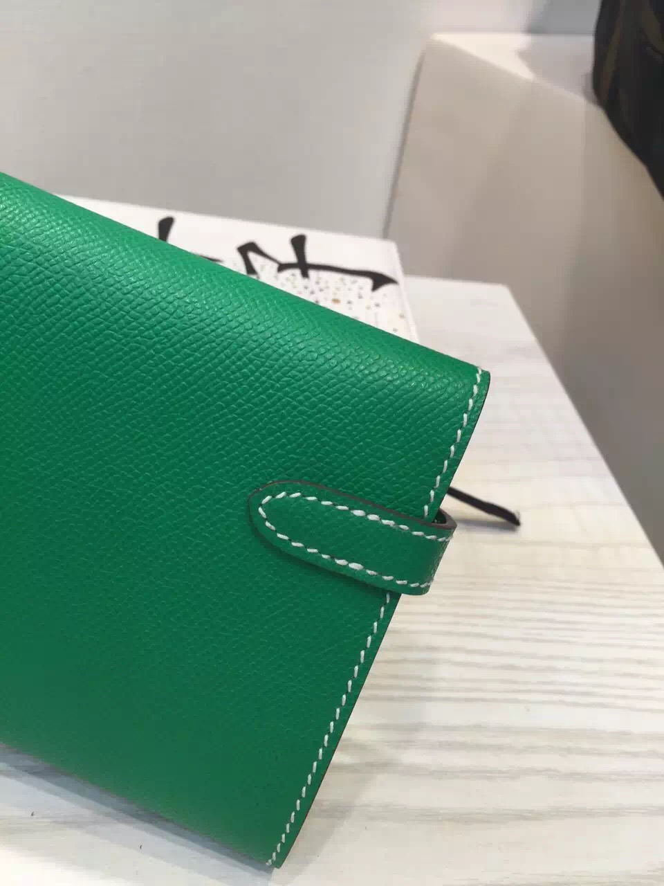 Discount Hermes Epsom Leather Bamboo Green Kelly Wallet Clutch Handbag
