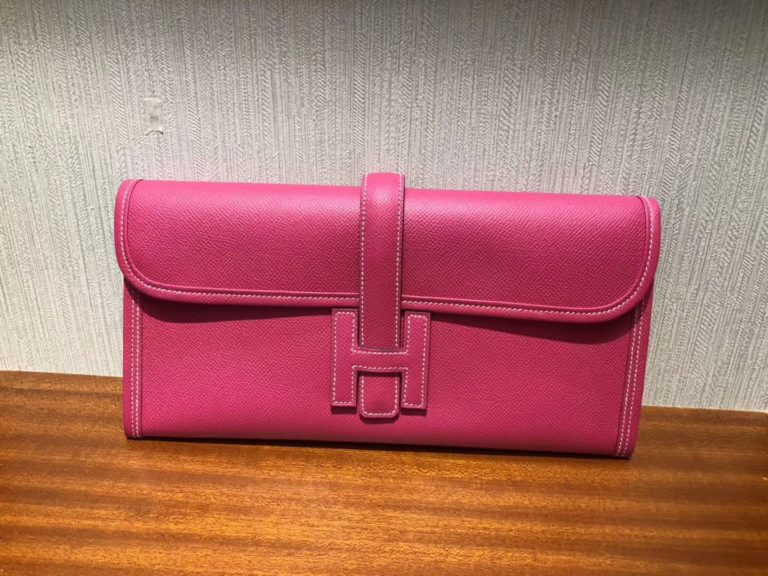 Hermes Epsom Calf Jige Wallet Womens Clutch Bag Wallet in E5 Rose Tyrien