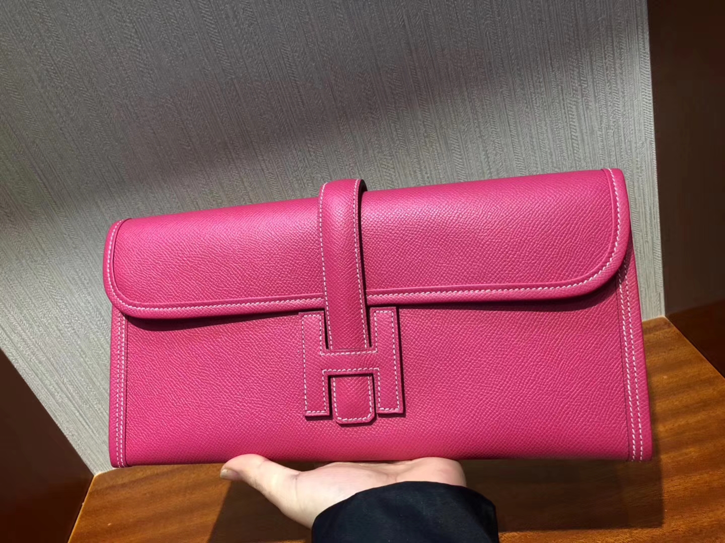 Pretty Hermes Epsom Calf Jige Wallet Women&#8217;s Clutch Bag Wallet in E5 Rose Tyrien