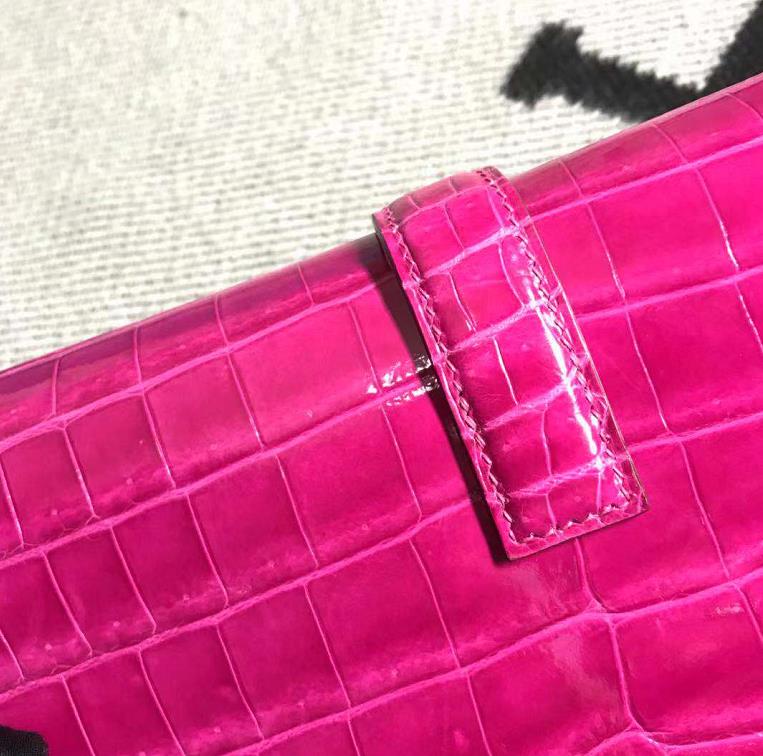 Stock New Arrival Hermes Rose Tyrien Shiny Crocodile Jige Wallet Clutch Bag