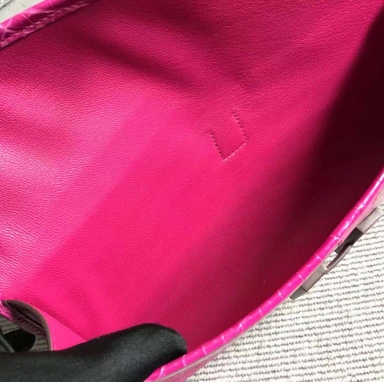 Stock New Arrival Hermes Rose Tyrien Shiny Crocodile Jige Wallet Clutch Bag