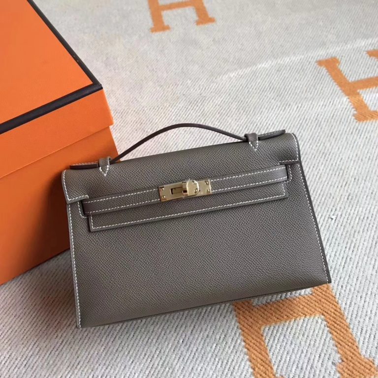 Hermes C 18 Etoupe Grey Epsom Calfskin Minikelly Clutch Bag 22CM