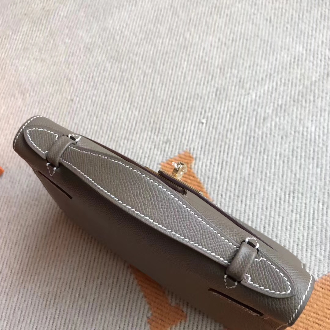 Fashion Hermes C18 Etoupe Grey Epsom Calfskin Minikelly Clutch Bag22CM