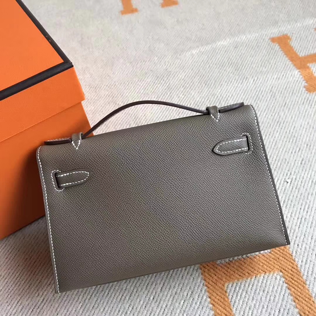 Fashion Hermes C18 Etoupe Grey Epsom Calfskin Minikelly Clutch Bag22CM
