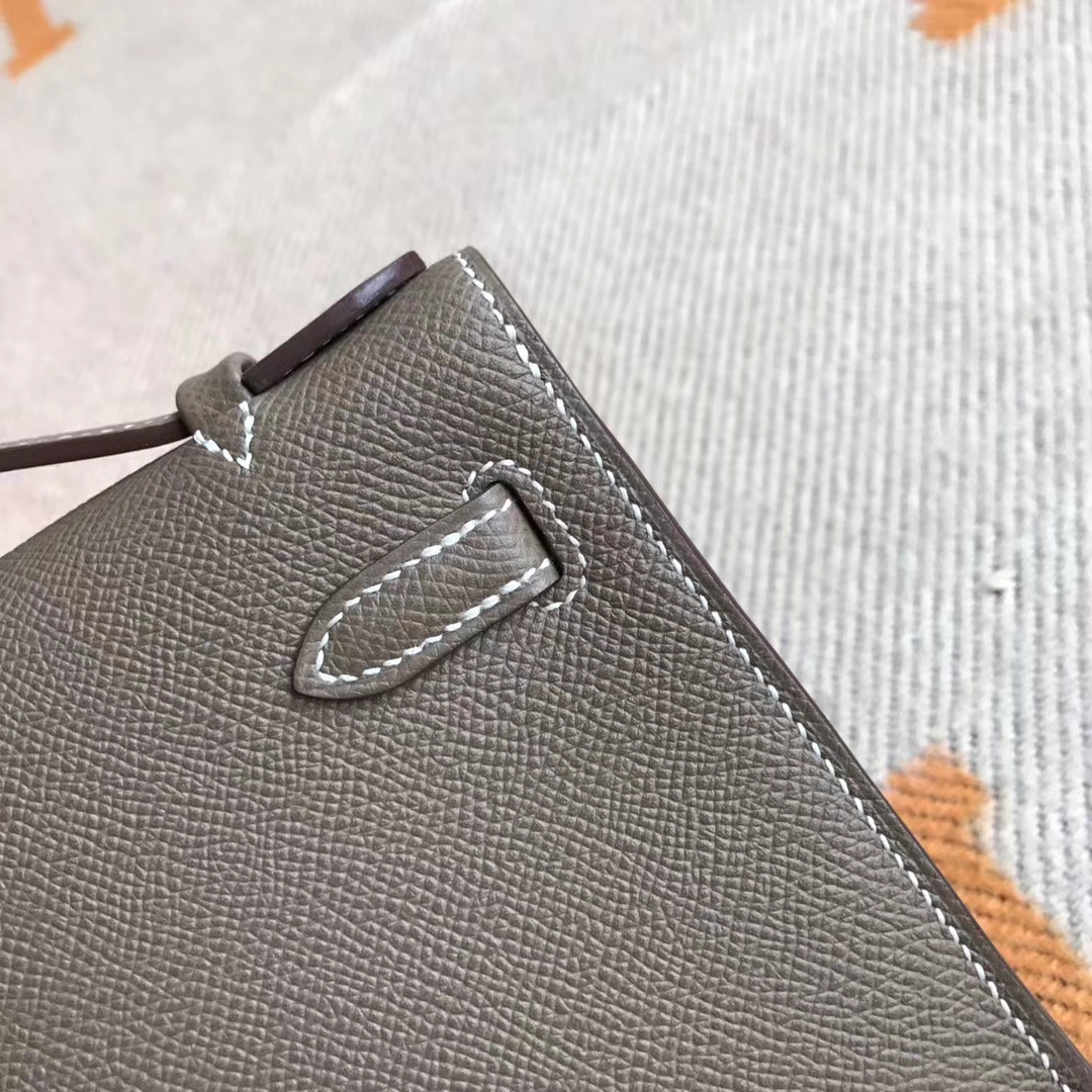 Fashion Hermes C18 Etoupe Grey Epsom Calfskin Minikelly Clutch Bag22CM