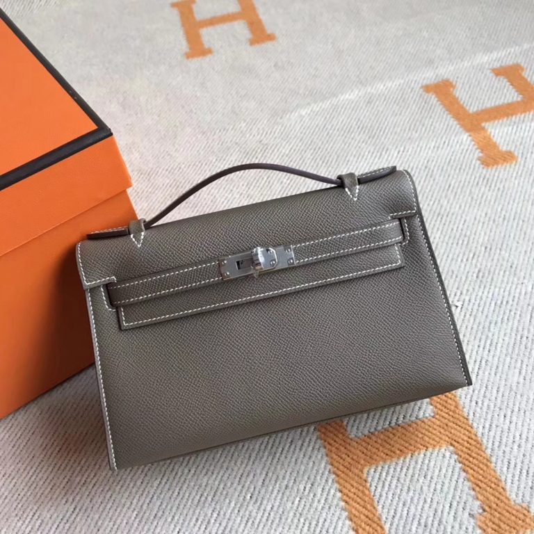 Hermes Minikelly Bag 22CM in C 18 Etoupe Grey Epsom Calfskin Silver Hardware