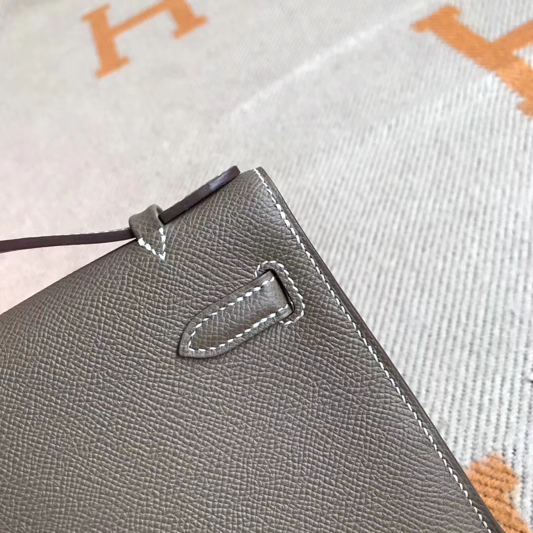 Wholesale Hermes Minikelly Bag22CM in C18 Etoupe Grey Epsom Calfskin Silver Hardware