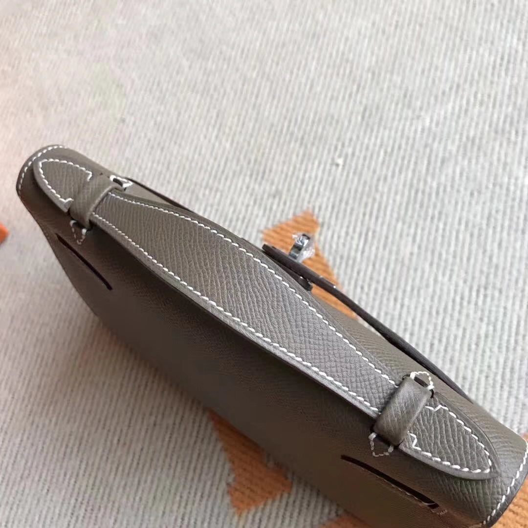 Wholesale Hermes Minikelly Bag22CM in C18 Etoupe Grey Epsom Calfskin Silver Hardware