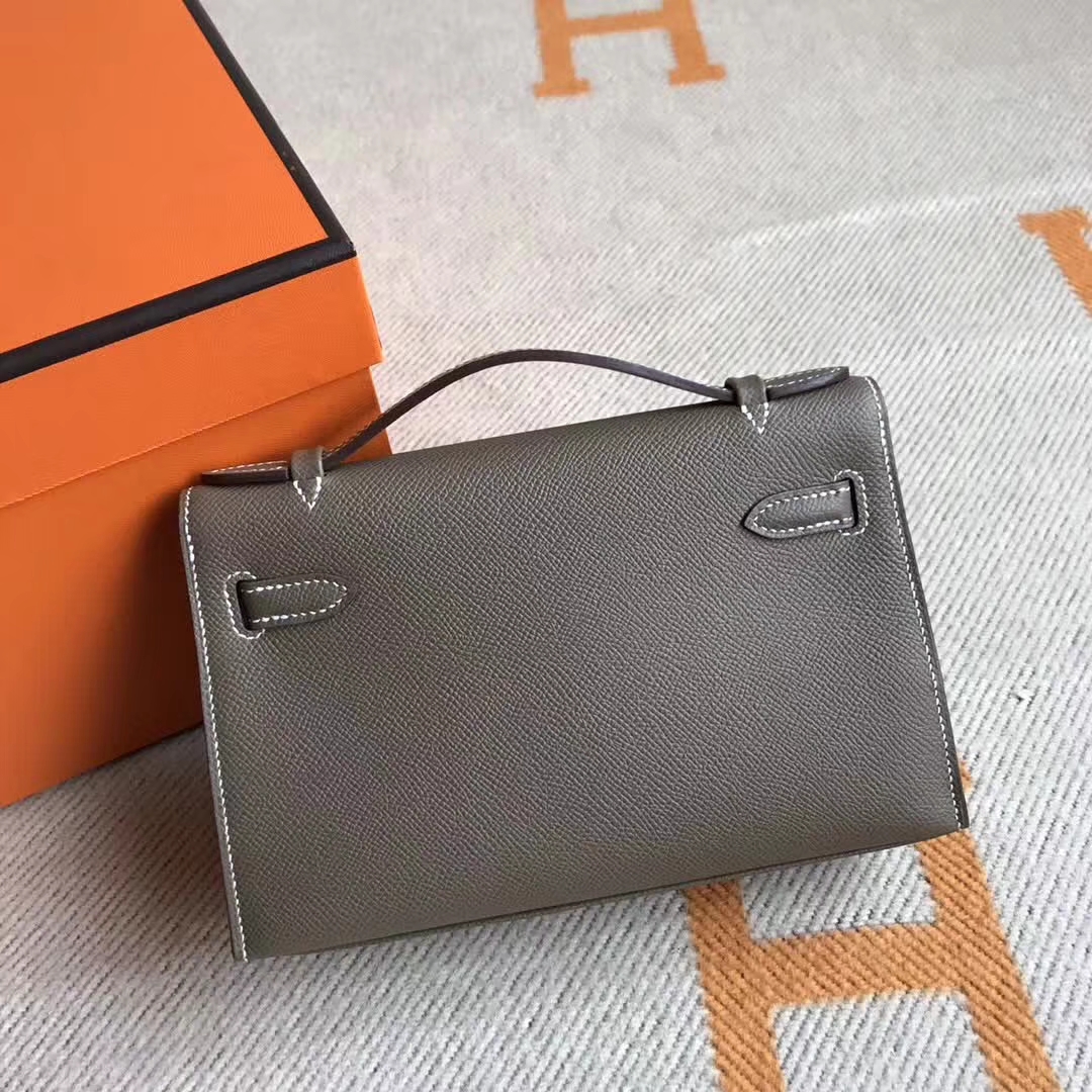 Wholesale Hermes Minikelly Bag22CM in C18 Etoupe Grey Epsom Calfskin Silver Hardware
