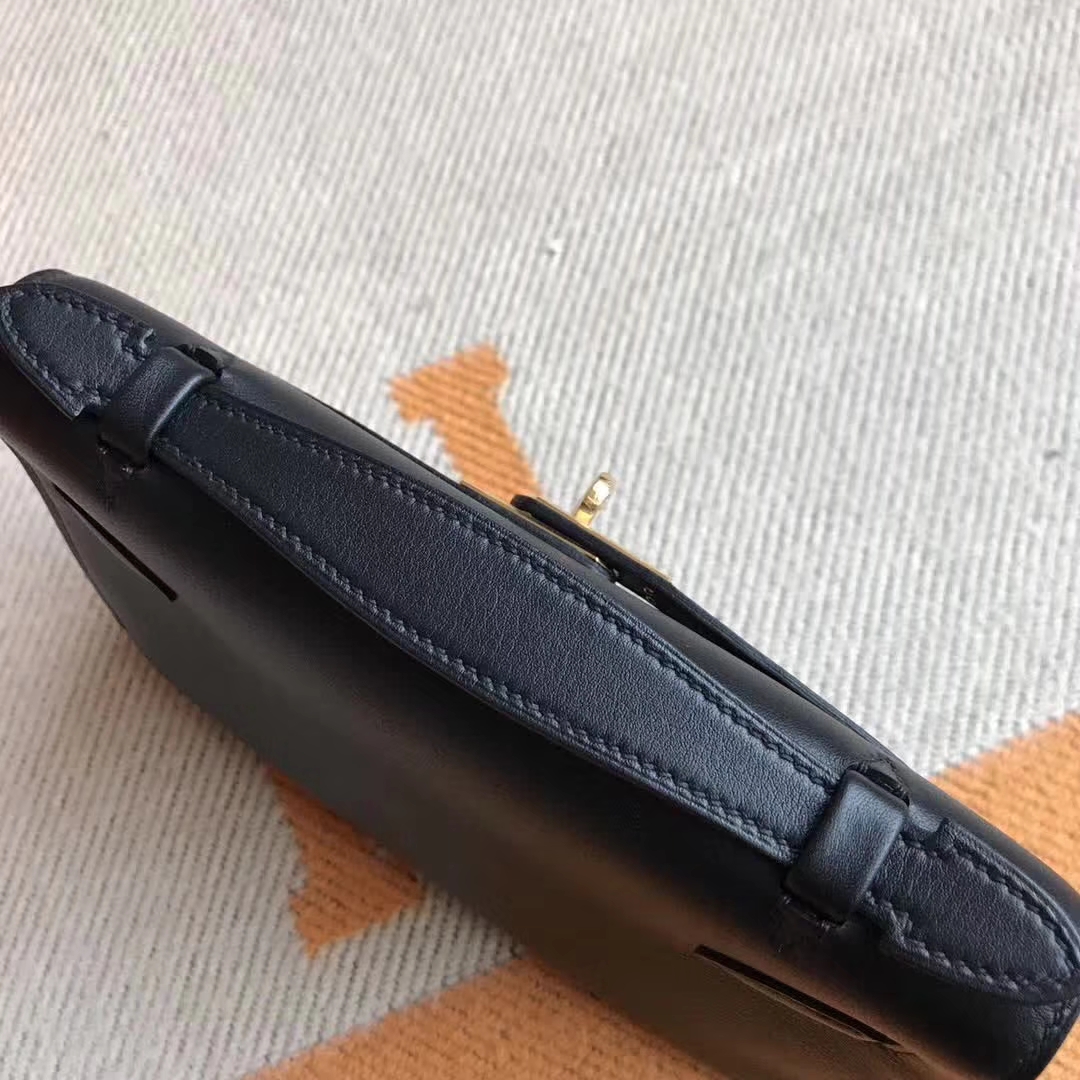 Noble Hermes Minikelly Pochette22CM in CK89 Black Swift Leather Gold Hardware