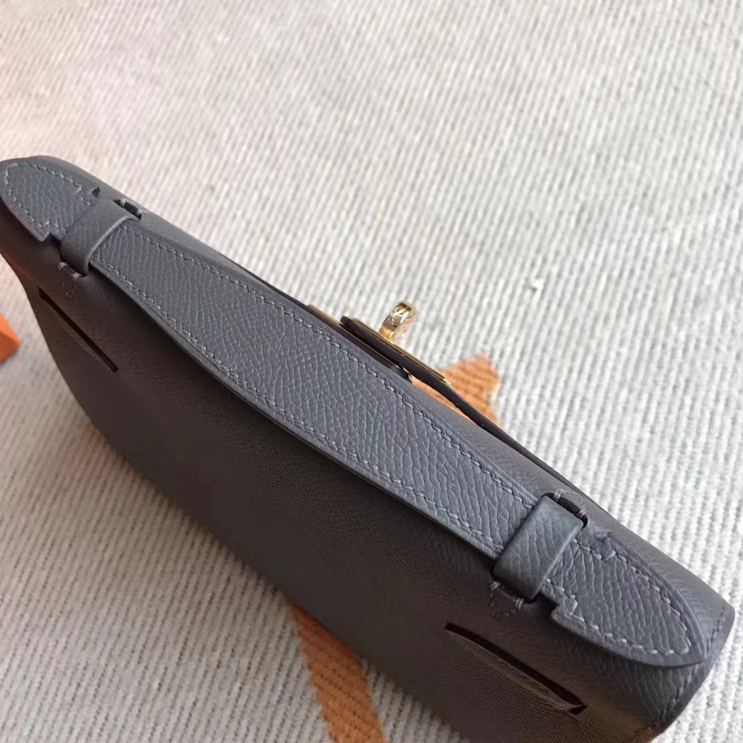 Discount Hermes 8F Etain Grey Epsom Calfskin Minikelly Pochette 22CM