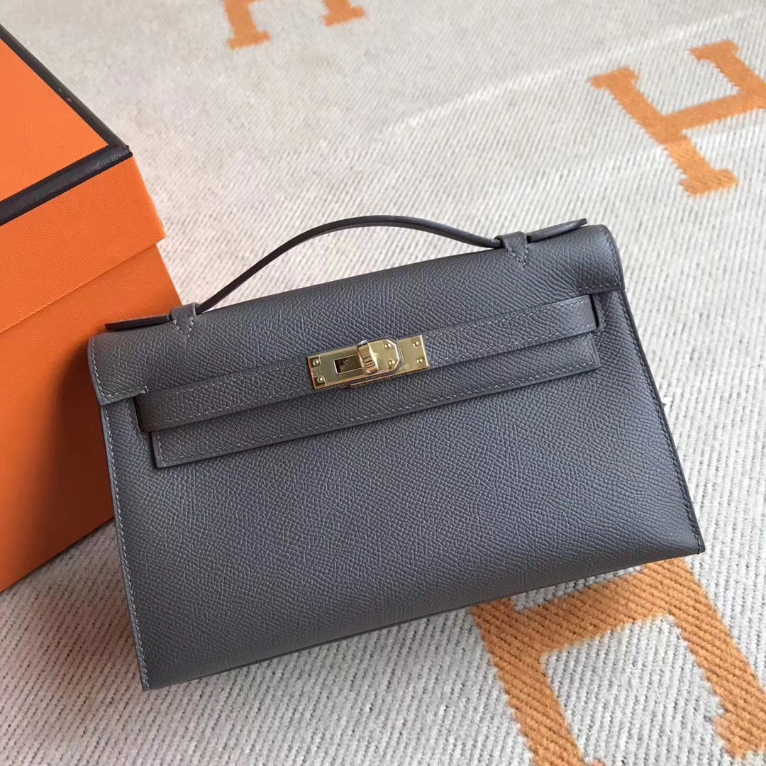 Discount Hermes 8F Etain Grey Epsom Calfskin Minikelly Pochette 22CM