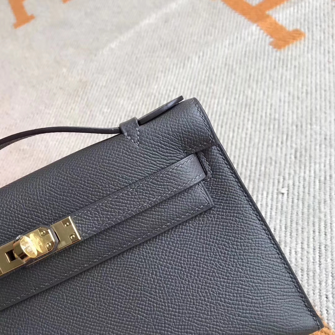 Discount Hermes 8F Etain Grey Epsom Calfskin Minikelly Pochette 22CM