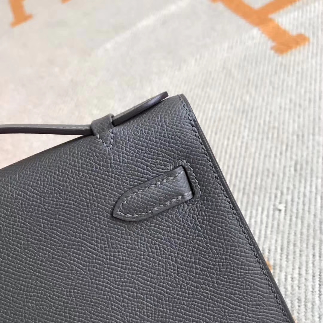 Discount Hermes 8F Etain Grey Epsom Calfskin Minikelly Pochette 22CM