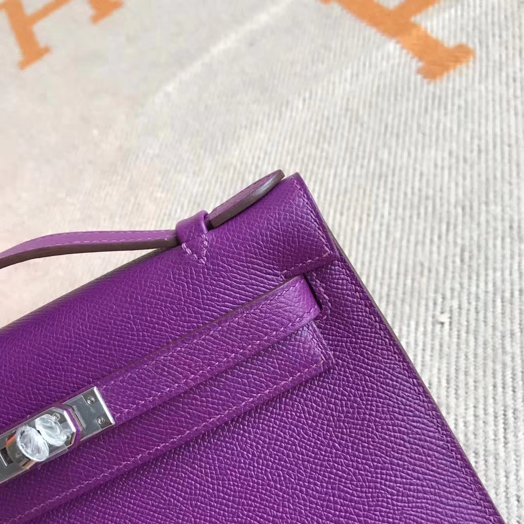 Discount Hermes P9 Anemone Purple Epsom Calfskin Minikelly Pochette 22CM