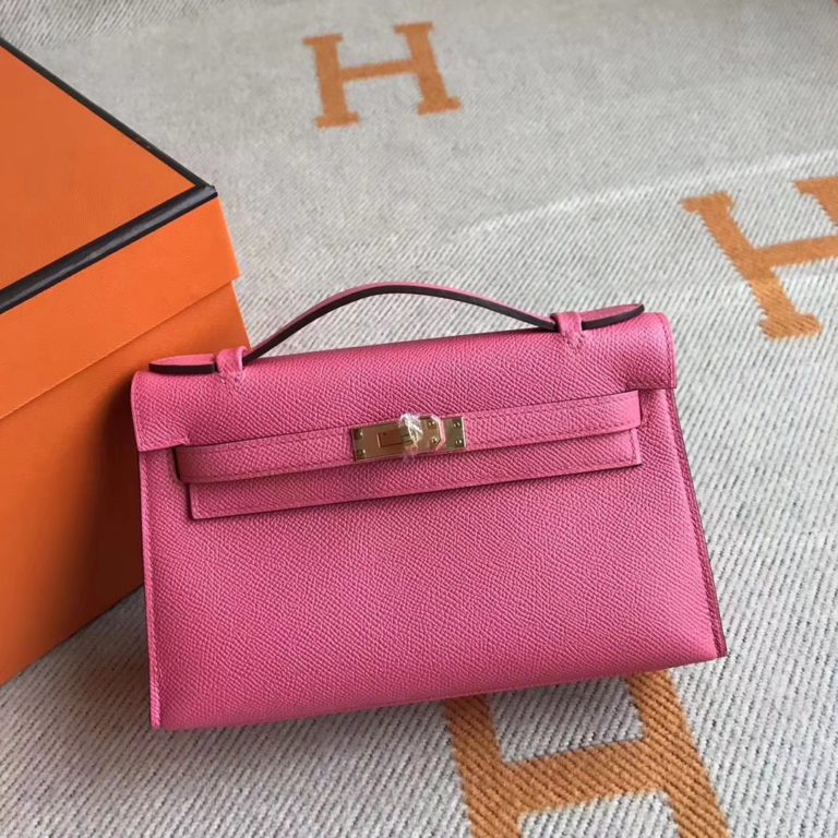 Hermes 8W Rose Lipstick Epsom Calfskin Minikelly Clutch Bag 22CM